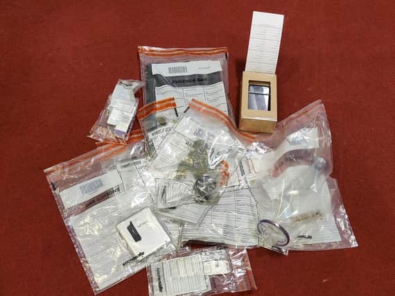 PSNI picture of the items seized during a search at an address in Magherafelt town centre.