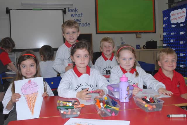 Primary 1 pupils at Cairncastle Primary School,Brogan,Sienns,Eva,Jack,David and Rian pictured on their first day at school.
LT36--008 PSB