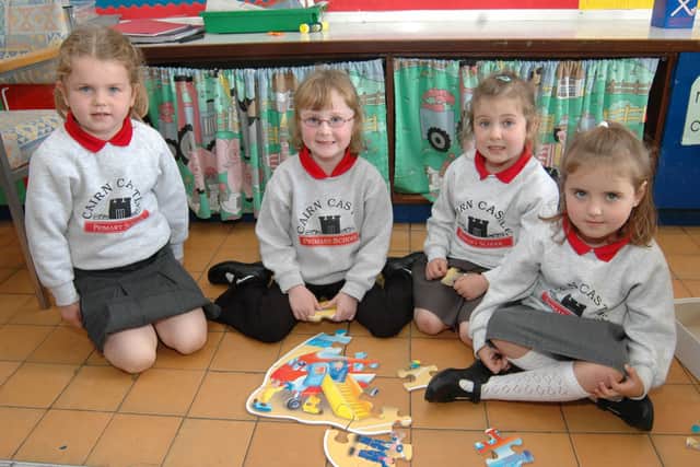 Holly, Emma, Leona and Abbie making jigsaws at Cairncastle Primary School. LT40-319-PR