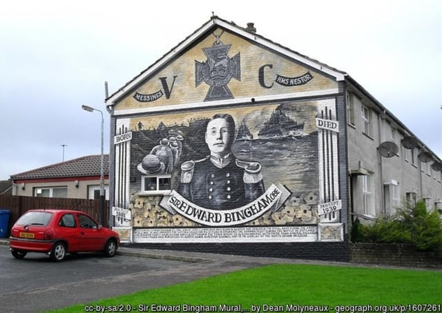 The mural dedicated to Sir Edward Barry Stewart Bingham, VC, at Kilcooley, Bangor, Co Down. The mural was painted in September 2009. It is located at Orlock Gardens in the Kilcooley Estate. Picture: Dean Molyneaux/GeographAE Britain and Ireland