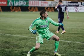 Gareth Deane celebrates Coleraine’s penalty shoot-out win over Maribor. PICTURE: David Cavan