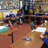 Minister Weir dropped in on a lesson at the school.