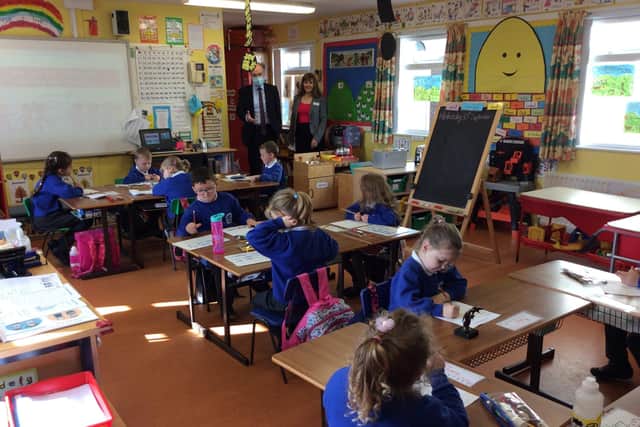 Education Minister Peter Weir at Carnalbanagh Primary School.