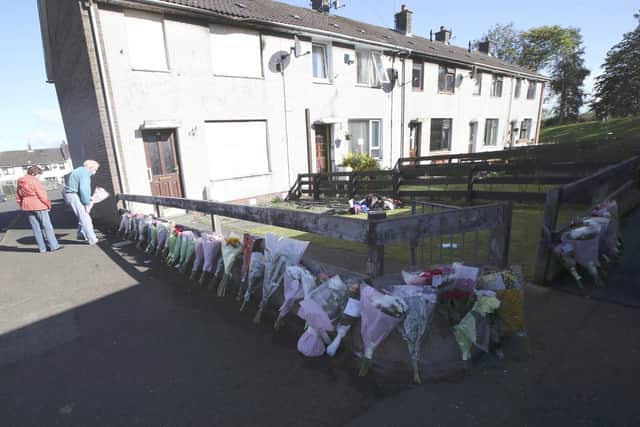 Locals leave flowers in memory of 12 yearold Brooke Reid McMaster who dies in a house fire on Wedmesday evening. The childs funeral is on Sunday afternoon. Photo: Pacemaker