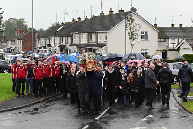 Brooke Reid’s funeral cortege makes its way through the Ballykeel estate in Ballymena
