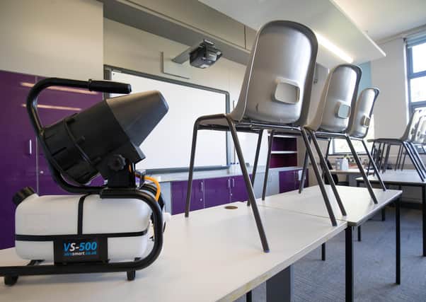A fogging machine, which can disinfect a whole classroom.