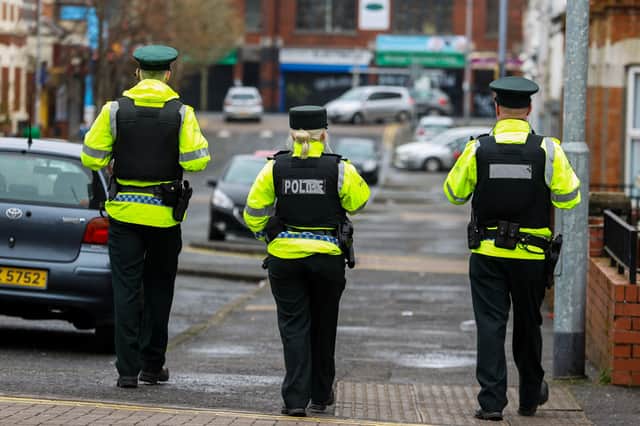 PSNI officers patrolling the student area of Belfast known as the Holylands earlier this year. The area has been blighted by anti-social behaviour over previous years St Patrick's Day festivities.