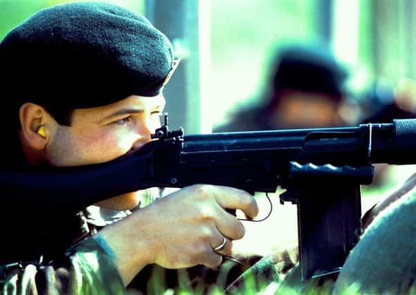 TRAINING AT BALLYKINLER CO.DOWN WITH SLR RIFLES, 1988.