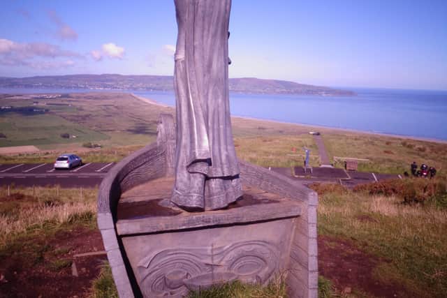 Statue of the Celtic god Manannan Mac Lir at Gortmore, near Limavady, which overlooks the flood plain at Broighter