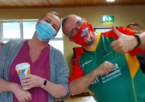 Fiona Fitzpatrick and Fr Raymond McCullagh pictured after their head shave for Habitat for Humanity
