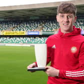 Portadown's Paddy McNally with the NI Football Awards Bluefin Sport Championship Player of the Year trophy.