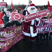 'Father Christmas' at Stormont in December 2019, with Irish langauge campaigners
