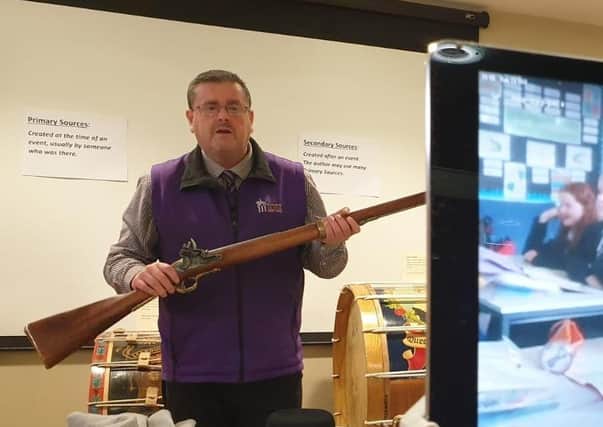 Dr Jonathan Mattison during the virtual museum pilot project with pupils from Tandragee Junior High School in Co Armagh