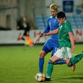 Portadown's Lee Bonis on international duty for Northern Ireland under 21s. Pic by PressEye Ltd.