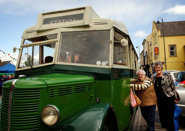Elizabeth Mawhinney and Florence Chambers board the Ulster Transport Authority bus for a tour of Old Dromore in May 2009. Picture: Drew McWilliams