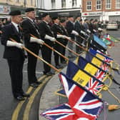 Royal British Legion standard bearers pictured at the Londonderry War Memorial. INLS4610-182KM
