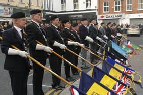 Royal British Legion standard bearers pictured at the Londonderry War Memorial. INLS4610-182KM