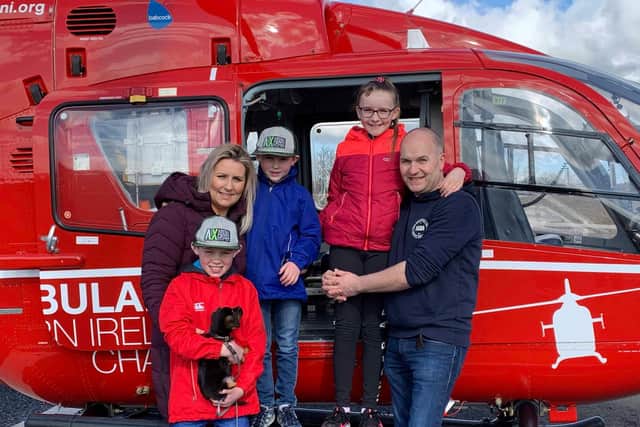 The Neville family during their visit to the Air Ambulance NI.