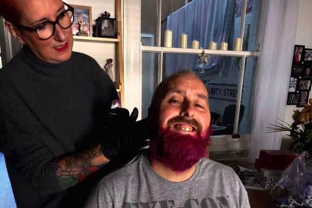 Andy McFall dyed his beard pink in aid of breast cancer awareness.