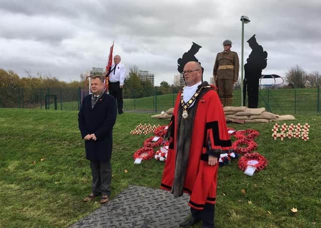 The Mayor of Antrim and Newtownabbey, Cllr Jim Montgomery, attended the service in Rathcoole alongside party colleague, Cllr Robert Foster.