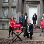 Actress Savanna Burney Keatings, writer Ryan Rafferty, Evia Aigbokhae, ABC Council, PEACE IV Good Relations Officer, Cllr Kevin Savage, Lord Mayor of Armagh City, Banbridge and Craigavon Borough Council, Joan Burney Keatings, Cinemagic CEO and producer of Rian, Vincent McCann, Programme Manager, The Market Place Theatre and Arts Centre actor Jude Hill and young filmmaker Olivia Beatty. 
Photo by Kelvin Boyes / Press Eye