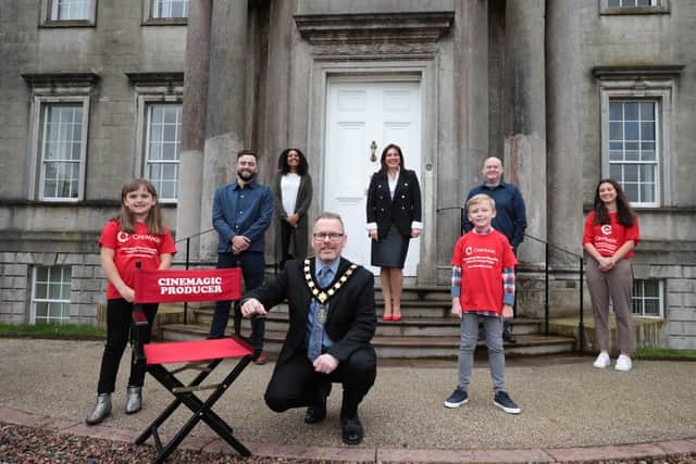Actress Savanna Burney Keatings, writer Ryan Rafferty, Evia Aigbokhae, ABC Council, PEACE IV Good Relations Officer, Cllr Kevin Savage, Lord Mayor of Armagh City, Banbridge and Craigavon Borough Council, Joan Burney Keatings, Cinemagic CEO and producer of Rian, Vincent McCann, Programme Manager, The Market Place Theatre and Arts Centre actor Jude Hill and young filmmaker Olivia Beatty.
Photo by Kelvin Boyes / Press Eye