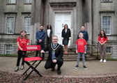 Actress Savanna Burney Keatings, writer Ryan Rafferty, Evia Aigbokhae, ABC Council, PEACE IV Good Relations Officer, Cllr Kevin Savage, Lord Mayor of Armagh City, Banbridge and Craigavon Borough Council, Joan Burney Keatings, Cinemagic CEO and producer of Rian, Vincent McCann, Programme Manager, The Market Place Theatre and Arts Centre actor Jude Hill and young filmmaker Olivia Beatty. 
Photo by Kelvin Boyes / Press Eye