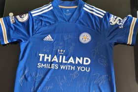 The signed Leicester city top donated by Brendan Rodgers