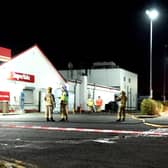 Firefighters at the scene of a reported gas leak in Ballycastle on Friday night. Picture: Kevin McAuley/ McAuley Multimedia