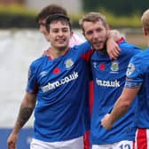 Kirk Millar (centre) finished with a goal and assist for Linfield against Portadown. Pic by Pacemaker.