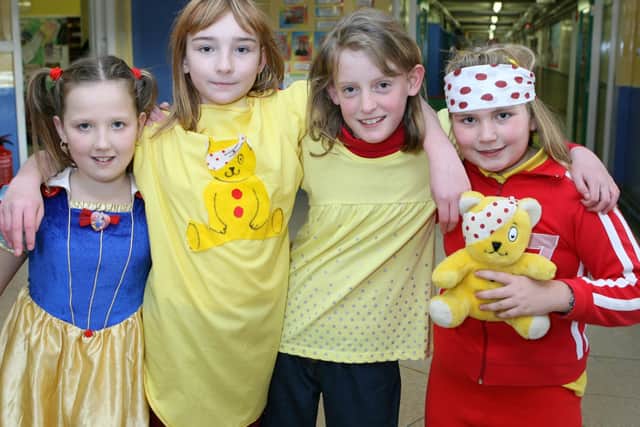 Dressing up in aid of Children in Need are Sunnylands Primary School pupils Patricia Lundy, Sara Patterson, Jessica Lennon and Lyndsey McAuley. Ct47-027tc