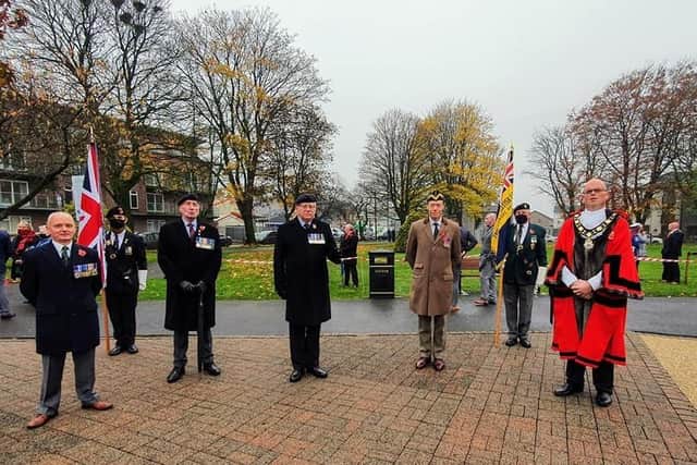 The Mayor, Cllr Jim Montgomery, pictured with veterans in Ballyclare.