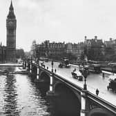 Westminster Bridge pictured here in 1928, it extends from the Houses of Parliament on the North side of the River to St. Thomas's Hospital on the Surrey side, and was built in 1869 at an approximate cost of £1,000,000. Picture: Wikimedia Commons