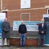 The Launch of Damask Advice Service Domestic Abuse Project with, from left to right, Councillor Alex Swan, Chairman of the Lisburn Policing and Community Safety Partnership, Jim Irwin Manager of the Damask Advice Service, Dr Lindsay Easson, Chairman of Damask Community Outreach and Sergeant Gary King of the PSNI