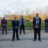 Mayor of Antrim and Newtownabbey, Cllr Jim Montgomery with David Strain, Syd Stubbs, Billy Turner and Jordan Cooke. Also pictured is Parks Manager, Mark Wilson.