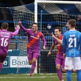 Andy Waterworth celebrates breaking the deadlock in Linfield’s weekend win over Coleraine. Pic by Pacemaker.