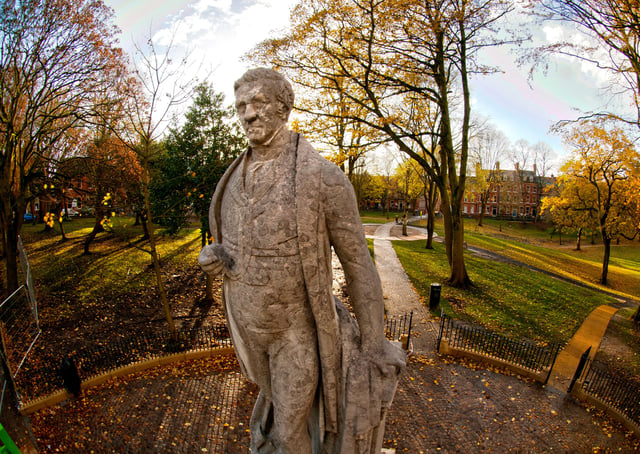 The Sir Robert Peel statue is cleaned and repaired during the big renovation of Winckley Square Gardens in Preston. Picture: Neil Cross/JP Media archives
