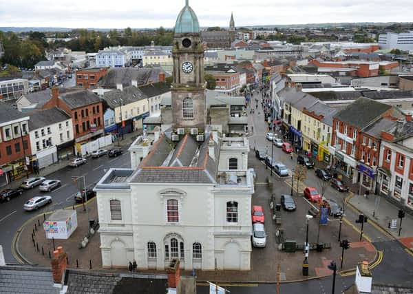 Lisburn city centre from Lisburn Cathedral Spire. Picture: News Letter archives
