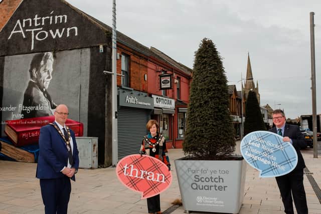 Mayor of Antrim and Newtownabbey, Cllr Jim Montgomery, Deputy Mayor, Cllr Noreen McClelland and Ian Crozier (CEO Ulster Scots Agency).