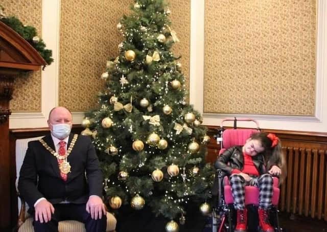 Lord Mayor of Belfast, Ald Frank McCoubrey with Megan Mehaffy.
