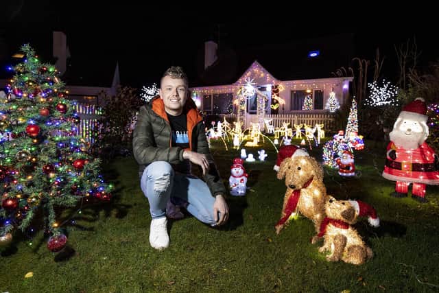 Jordan Christie from Ballybogey at his home which has been decorated for Christmas in aid of NI Children's Hospice. Pic Steven McAuley/McAuley Multimedia
