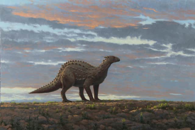 Four-legged plant-eater called Scelidosaurus.