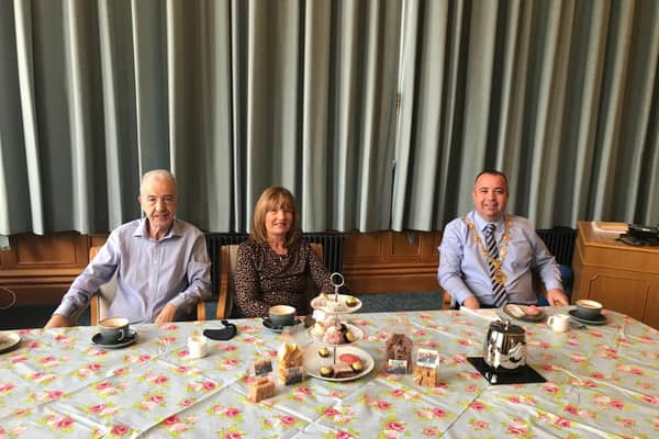 Mayor of Derry City and Strabane District Council, Councillor Brian Tierney, with parents Brian and Mary at last month’s Positive Ageing Month Virtual Tea Dance in the Guildhall.