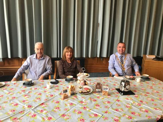 Mayor of Derry City and Strabane District Council, Councillor Brian Tierney, with parents Brian and Mary at last month’s Positive Ageing Month Virtual Tea Dance in the Guildhall.