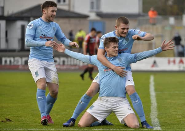 Paul McElroy celebrates finding the net for Ballymena United. Pic by PressEye Ltd.