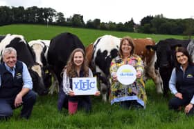 Picture from left to right: Kenny Linton, agricultural manager, Dunbia Group, Zita McNaugher, YFCU president, Janet Dobson, Dunbia Group, and Claire Windrum, Dunbia Group