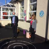 Education Minister Peter Weir with principal  Alison Killough during his visit to Carnalbanagh Primary School at the end of September.