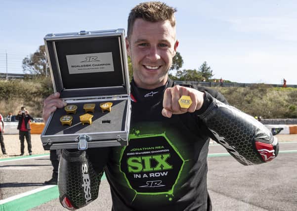 Jonathan Rea won the World Superbike Championship for a record sixth time at Estoril in Portugal.