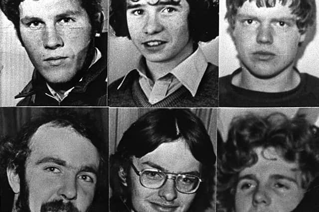 Montage of the six men shot dead in what became known as the 'shoot to kill' series of incidents. TOP l-r Aiden Grew, Roddy Carroll, Michael Tighe
BOTTOM: l-r Gervaise McKerr, Sean Burns Eugene Toman. Pacemaker Belfast