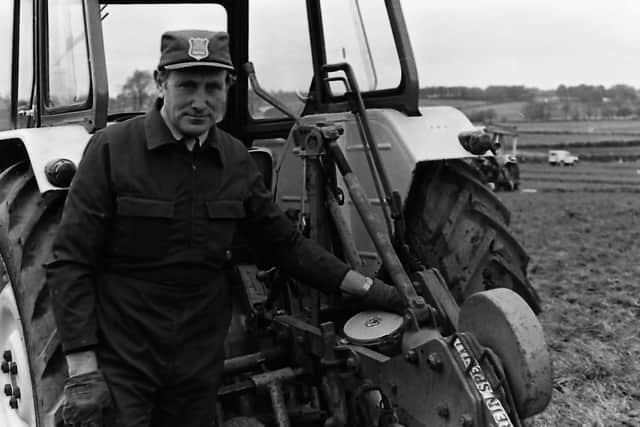 John H McKee from the Ballyboley Road in Larne pictured at a ploughing match in November 1980. Thanks to Trevor Andrews with sending in the name and details. Picture: Farming Life/News Letter archives
